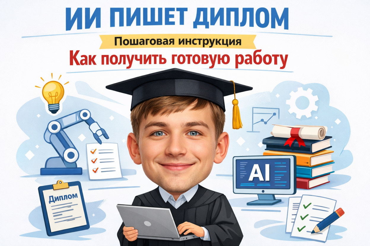 Иллюстрация процесса написания диплома с использованием ИИ