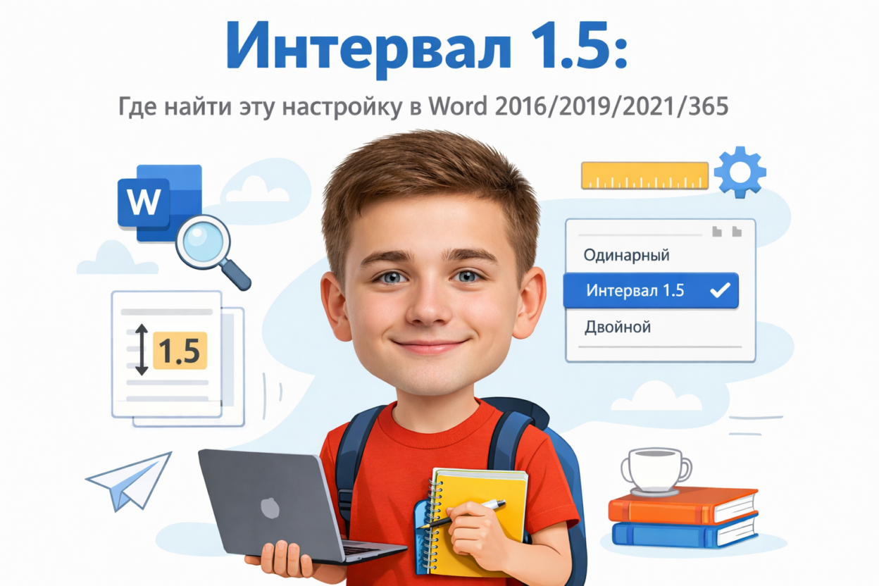 Межстрочный интервал 1.5 в Word 2016–365