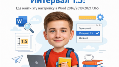 Межстрочный интервал 1.5 в Word 2016–365