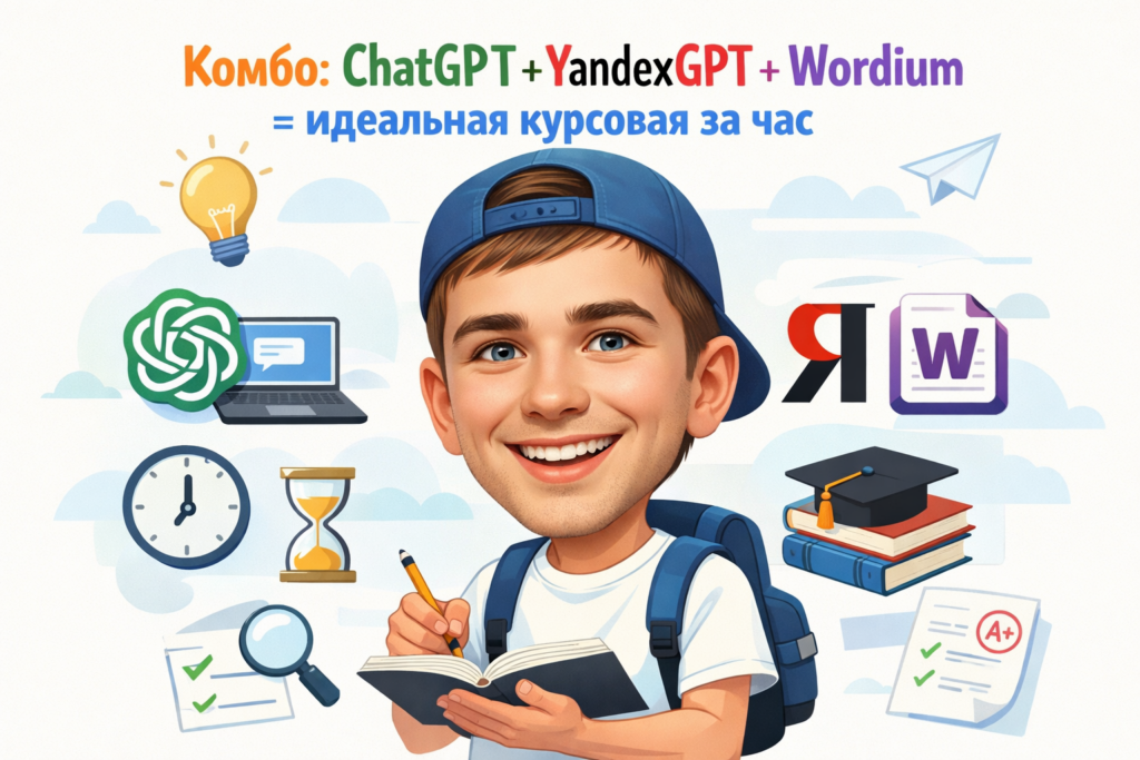 Несколько нейросетей для курсовой ChatGPT YandexGPT Wordium