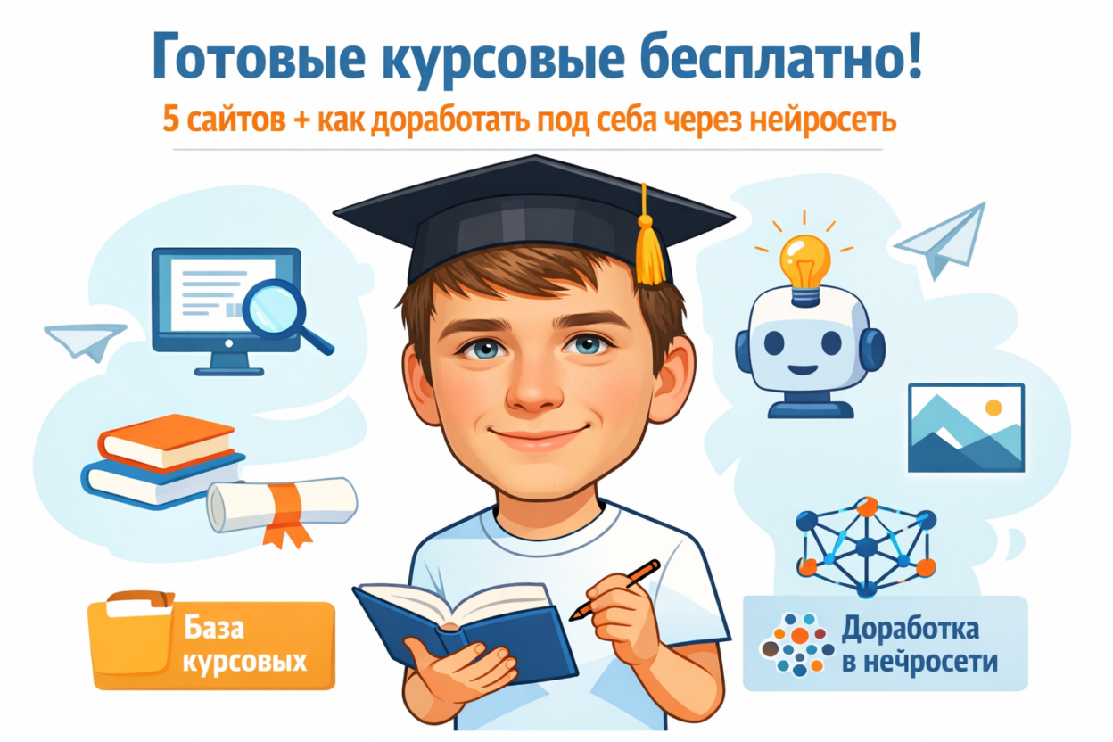 Готовые курсовые бесплатно с 5 сайтами и доработка нейросетью